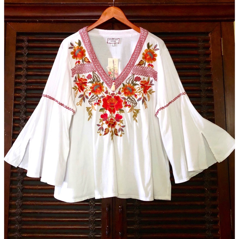 XL Johnny Was Embroidered Swing Blouse Top V-Neck - Picture 4 of 7